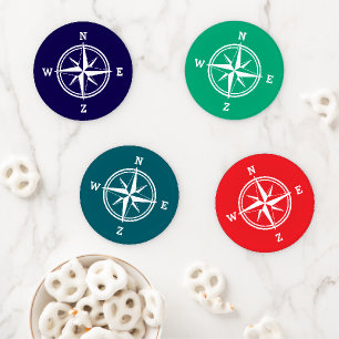 North East South West nautical compass star Coaster Set