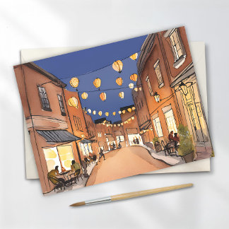 North End Italian District | Boston MA Watercolor Postcard