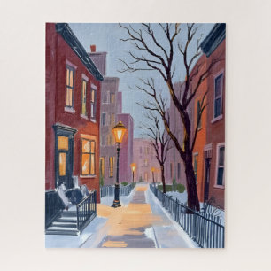 North End Winter Boston Watercolor Painting Jigsaw Puzzle