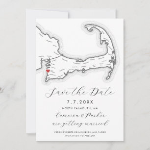 North Falmouth MA Cape Cod Map Black White Wedding Save The Date