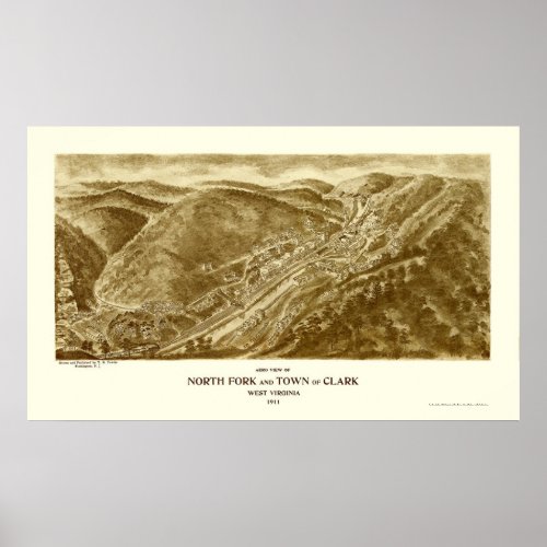 North Fork and Clark WV Panoramic Map _ 1911 Poster