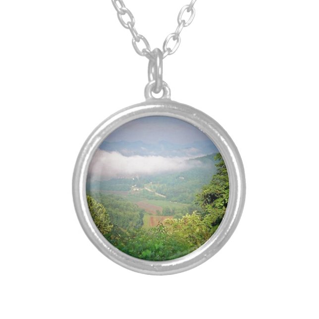 North Georgia Mountains USA Round Silver Plated Necklace (Front)