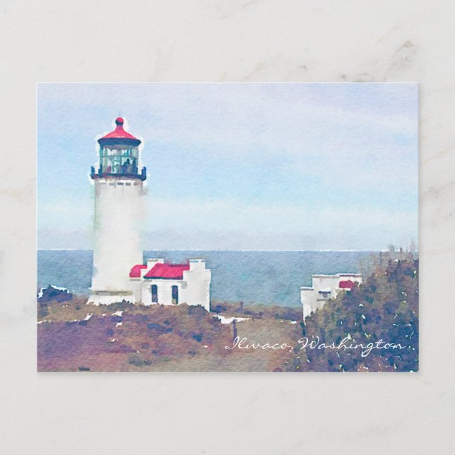 North Head Lighthouse Ilwaco, WA Watercolor Print Postcard (Front)