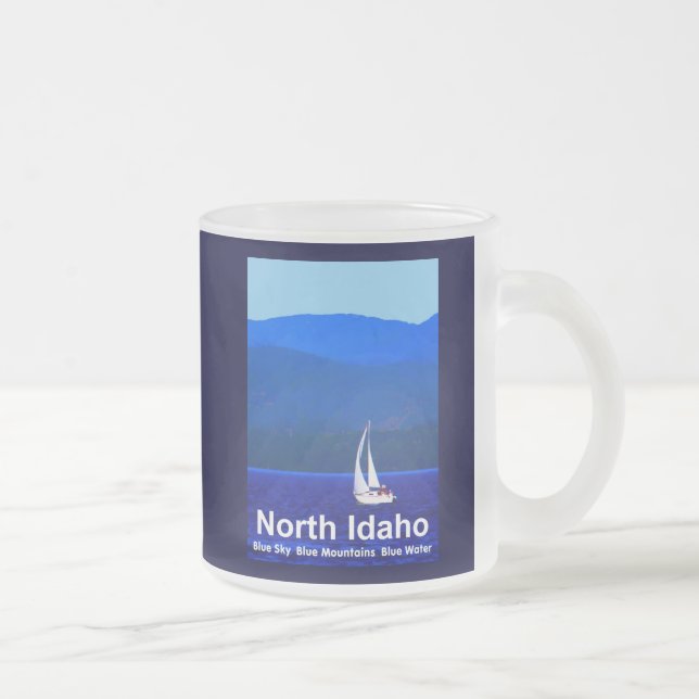 North Idaho Blue Frosted Glass Coffee Mug (Right)