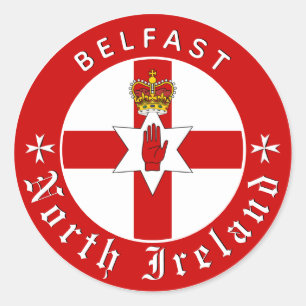 North Ireland Sticker, Belfast, Irish Ulster Flag Classic Round Sticker