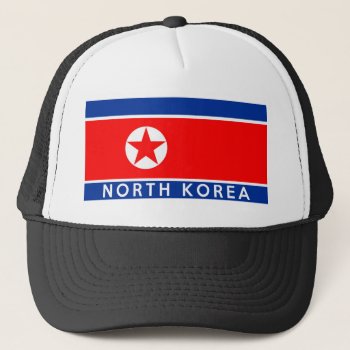 North Korea Country Flag Symbol Name Text Trucker Hat by tony4urban at Zazzle