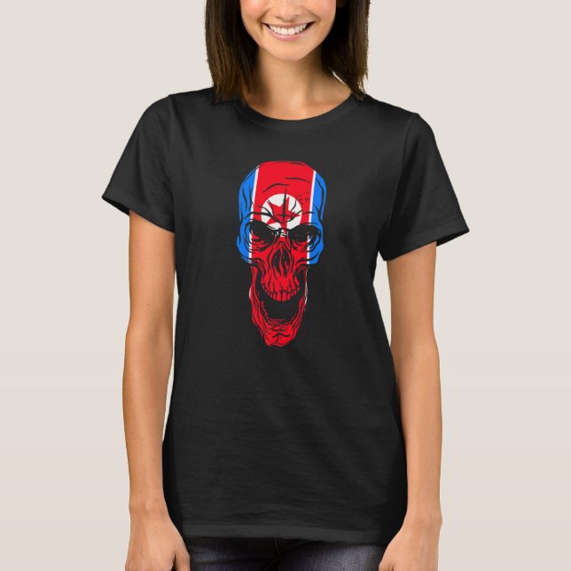 North Korea Flag Colours Skull T-Shirt (Front)