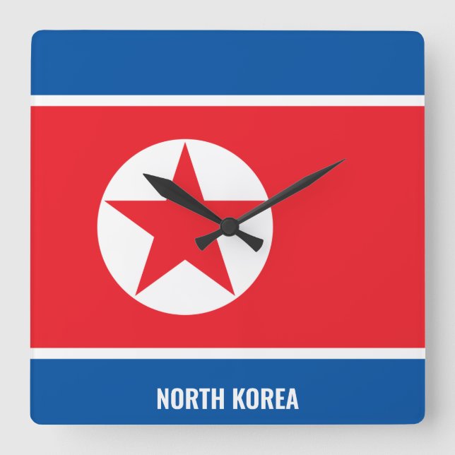 North Korea Flag Dazzling Patriotic Square Wall Clock (Front)