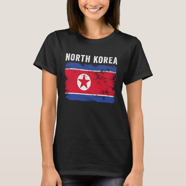 North Korea Flag Distressed  Men Women  North Kore T-Shirt (Front)