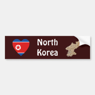 North Korea Flag Heart + Map Bumper Sticker