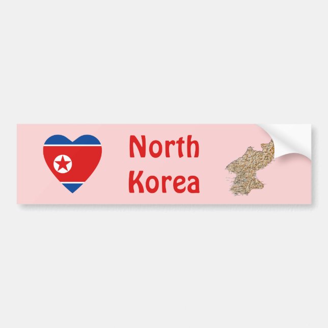 North Korea Flag Heart + Map Bumper Sticker (Front)