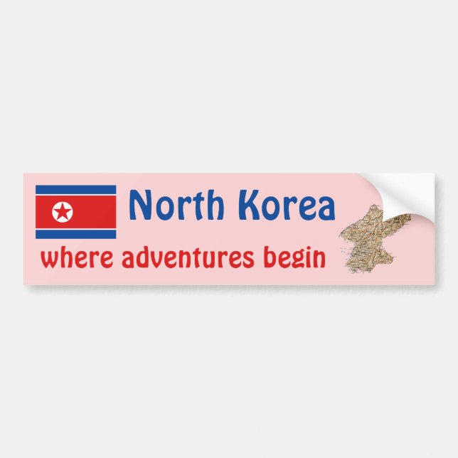 North Korea Flag + Map Bumper Sticker (Front)