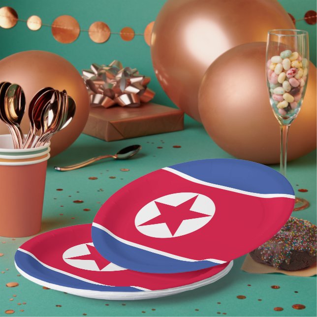 North Korea flag Paper Plates (Multi)