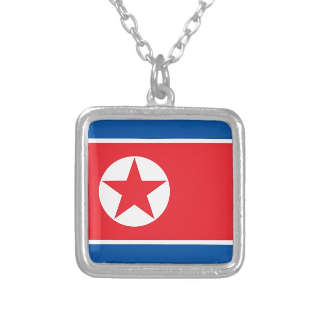 North Korea Flag Silver Plated Necklace (Front)