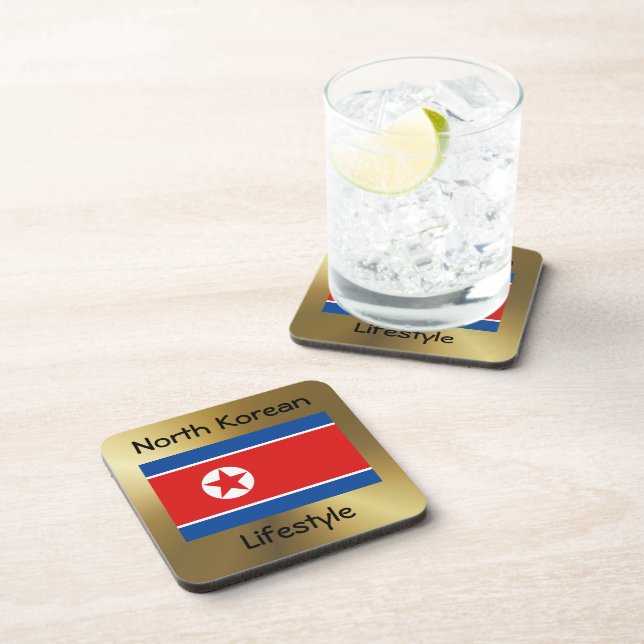 North Korea Flag+Text Coaster (Right Side)