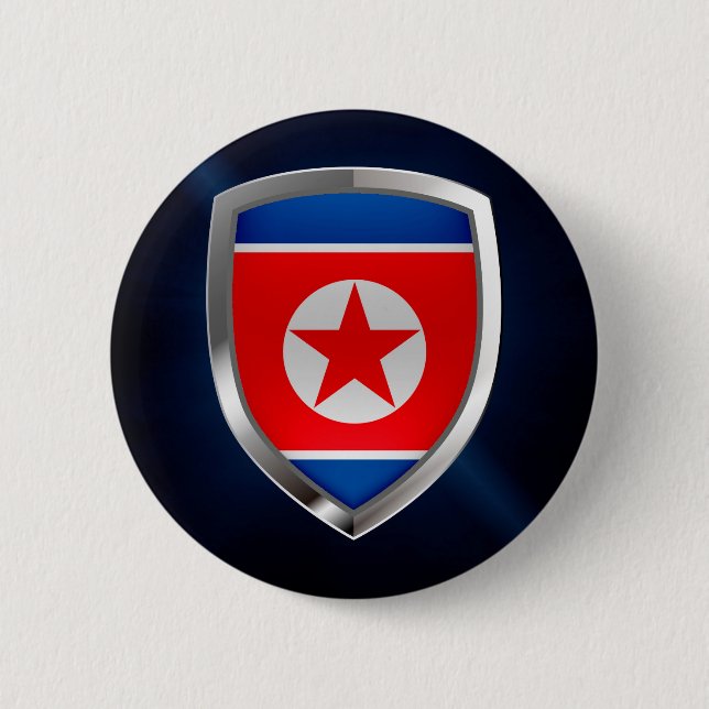 North Korea Metallic Emblem Pinback Button (Front)