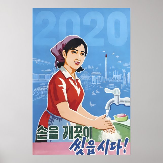 North Korea Propaganda Poster COVID-19 Let's wash (Front)