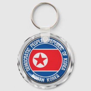 North Korea Round Emblem Keychain