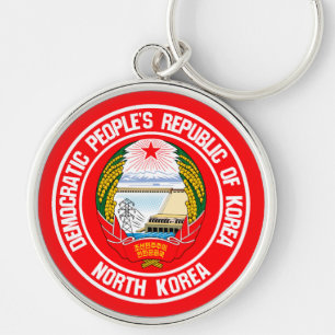 North Korea Round Emblem Keychain