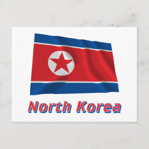 North Korea Waving Flag with Name Postcard