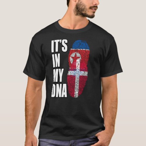 North Korean And Danish Mix DNA Heritage Flag T_Shirt