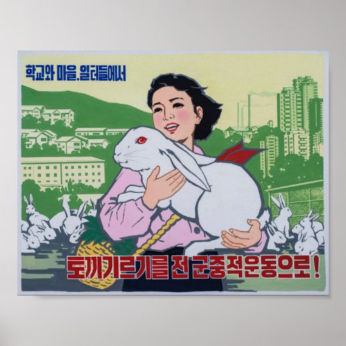 North Korean Propaganda Poster _ Red Eye Bunny