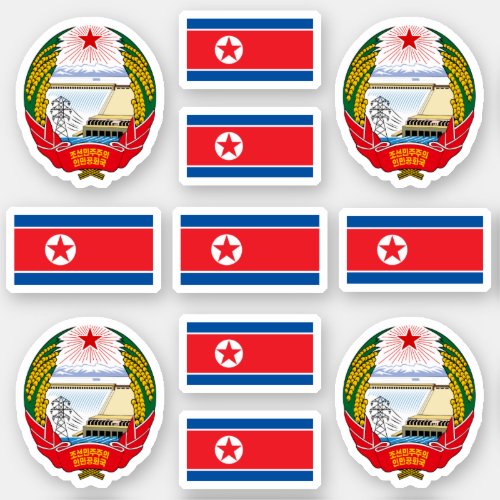 North Korean symbols  coat of arms and flag Sticker