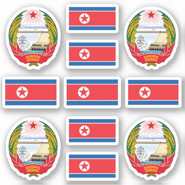 North Korean symbols / coat of arms and flag Sticker (Front)