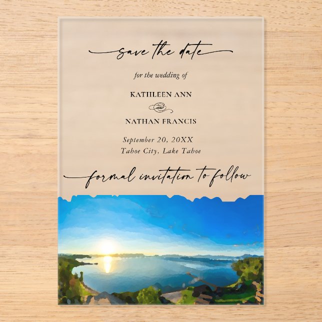 North Lake Tahoe Destination Wedding Save the Date Acrylic Invitations (Front)