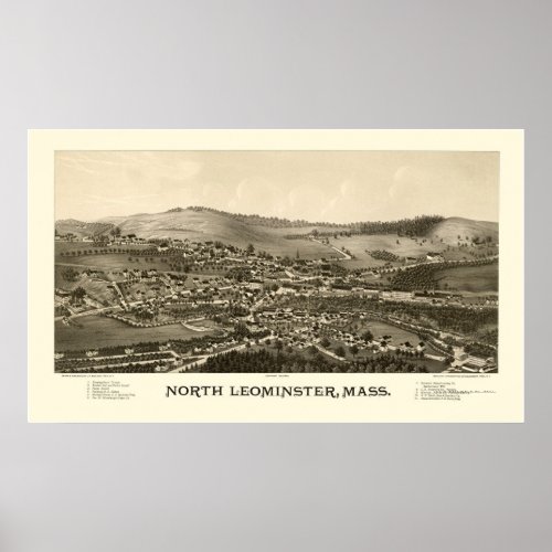 North Leominster MA Panoramic Map _ 1887 Poster