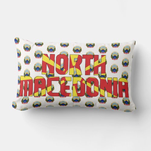 North Macedonia Flag and Coat of Arms Patriotic Lumbar Pillow