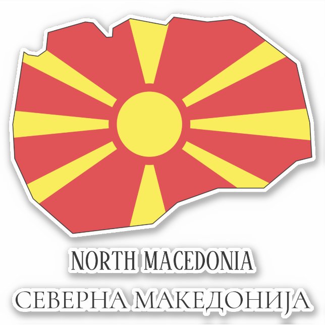 North Macedonia Flag Charming Patriotic Map Sticker (Front)