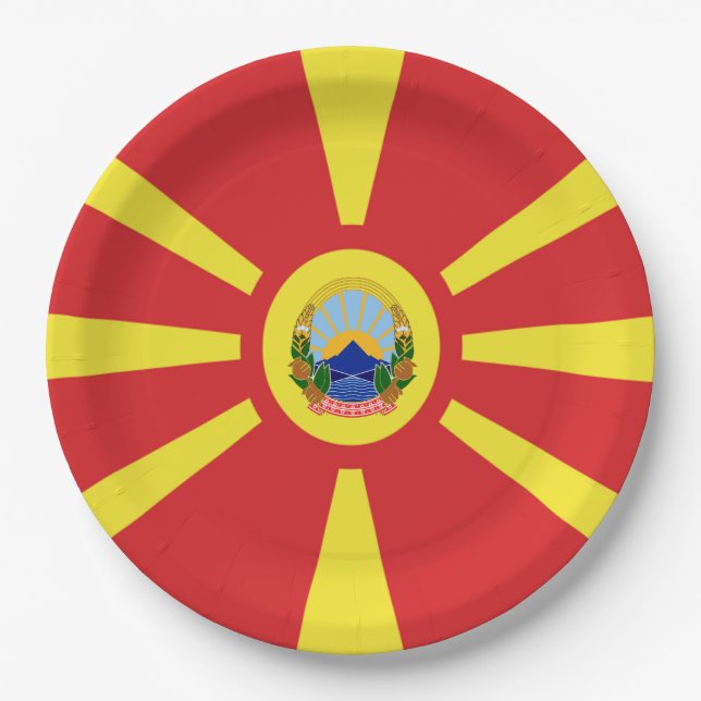 North Macedonia flag-coat of arms    Paper Plates (Front)
