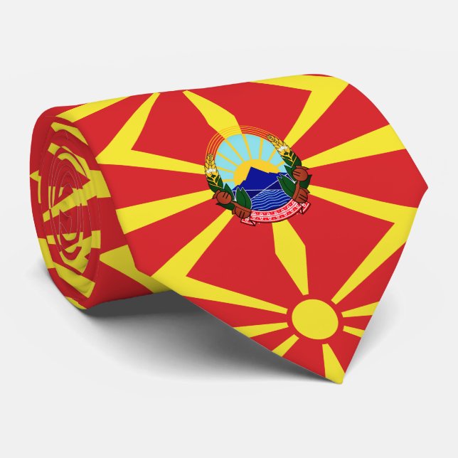 North Macedonia Flag (detail of emblem) Neck Tie (Rolled)