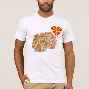 North Macedonia Flag Heart and Map T-Shirt