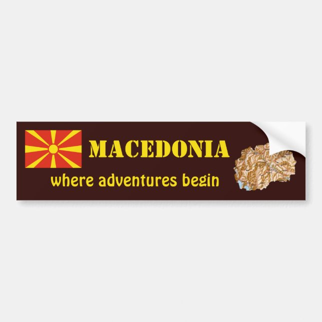 North Macedonia Flag + Map Bumper Sticker (Front)