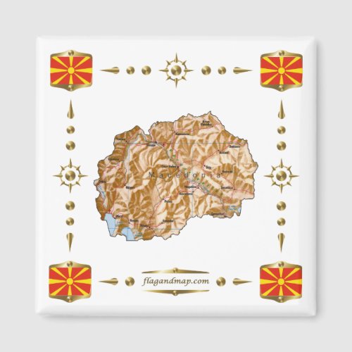 North Macedonia Map  Flags Magnet