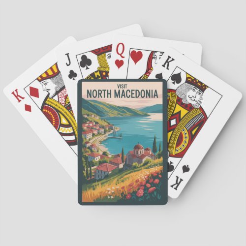 North Macedonia Skyline Illustration Travel Art Poker Cards