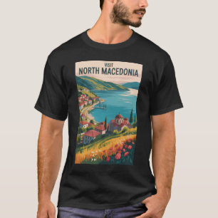 North Macedonia Skyline Illustration Travel Art T-Shirt