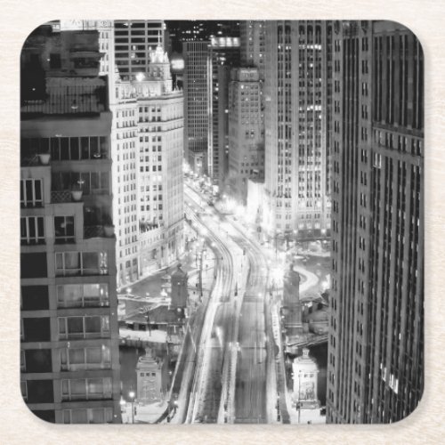 North Michigan Avenue in Chicago after winter Square Paper Coaster