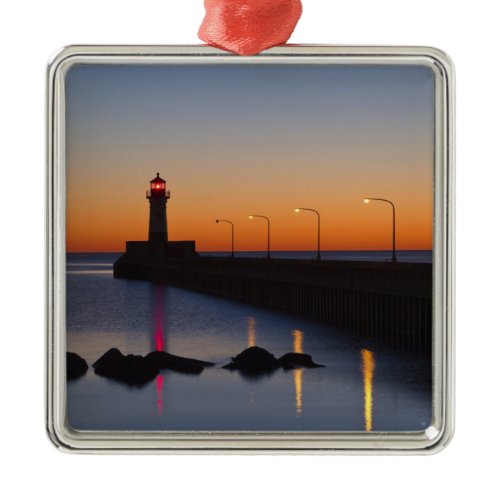 North pier Lighthouse in Duluth, Minnesota, Metal Ornament