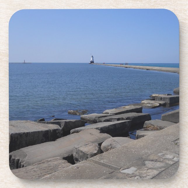 North Pierhead Lighthouse, Ludington, MI Beverage Coaster (Front)