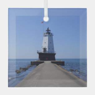 North Pierhead Lighthouse, Ludington, MI   Glass Ornament