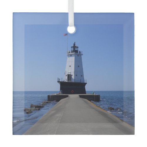 North Pierhead Lighthouse, Ludington, MI   Glass Ornament
