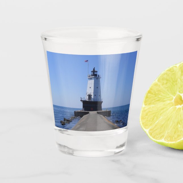 North Pierhead Lighthouse, Ludington, MI  Shot Glass (Front)