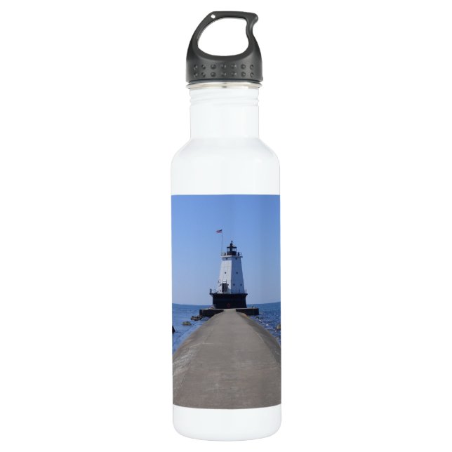 North Pierhead Lighthouse, Ludington, MI Stainless Steel Water Bottle (Front)