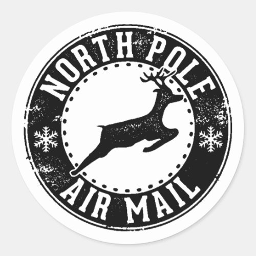 North Pole Air Mail Christmas Favor Present Gift Classic Round Sticker