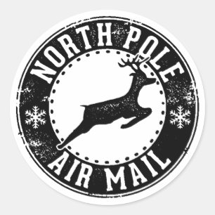North Pole Air Mail Christmas Favor Present Gift Classic Round Sticker
