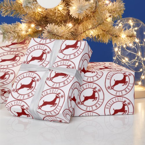 North pole air mail reindeer wrapping paper