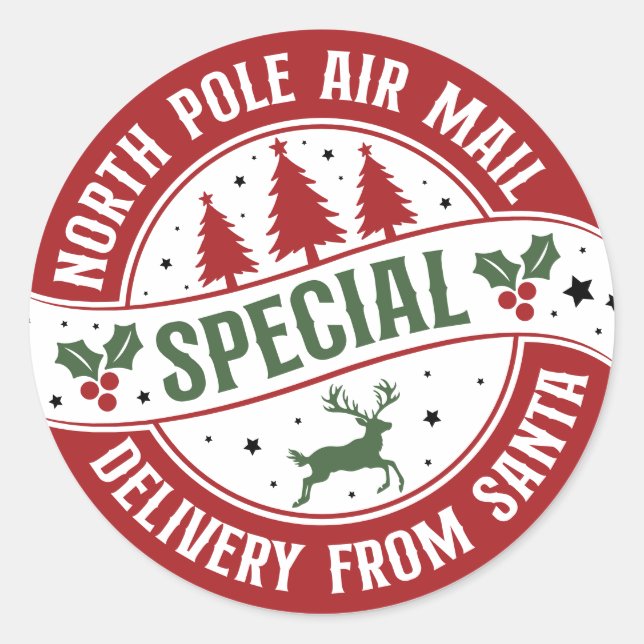 North Pole Air Mail Santa Delivery Classic Round Sticker (Front)